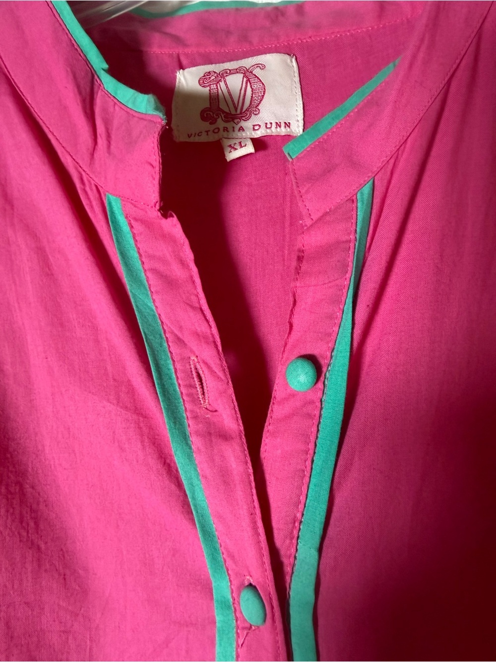 Victoria Dunn Hot Pink Button-Front Maxi Dress with Teal Trim - Picture 3 of 4